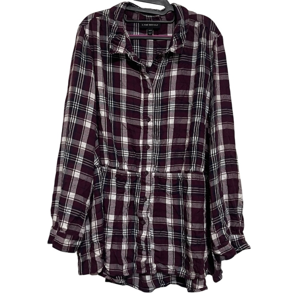 Lane Bryant Women's Purple Plaid Button Up Casual Shirt Size 26/28